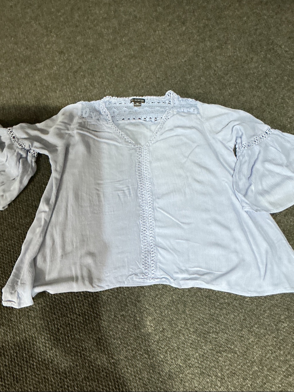 new directions Light Blue Crochet-Trim Peasant Blouse